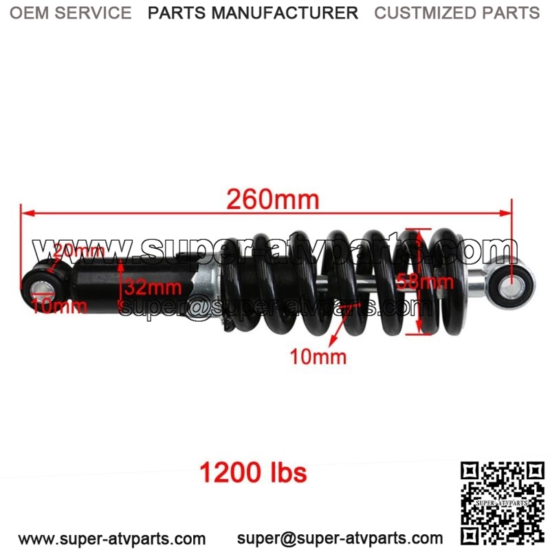 10" 260mm Rear Shock Absorber for Dirt Pit Bike Trail Scooter ATV Quad 1200lbs - Image 2