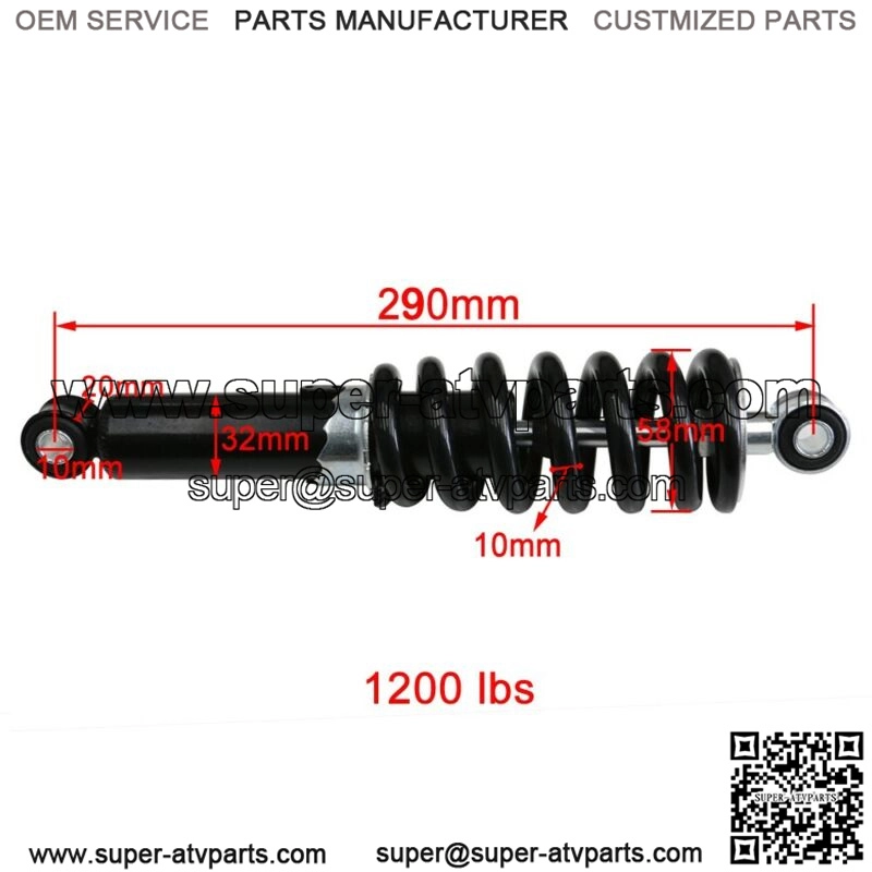 1200lbs 290mm 11.4" Rear Shock Absorber for Dirt Pit Bike Trail ATV Yamaha PW80