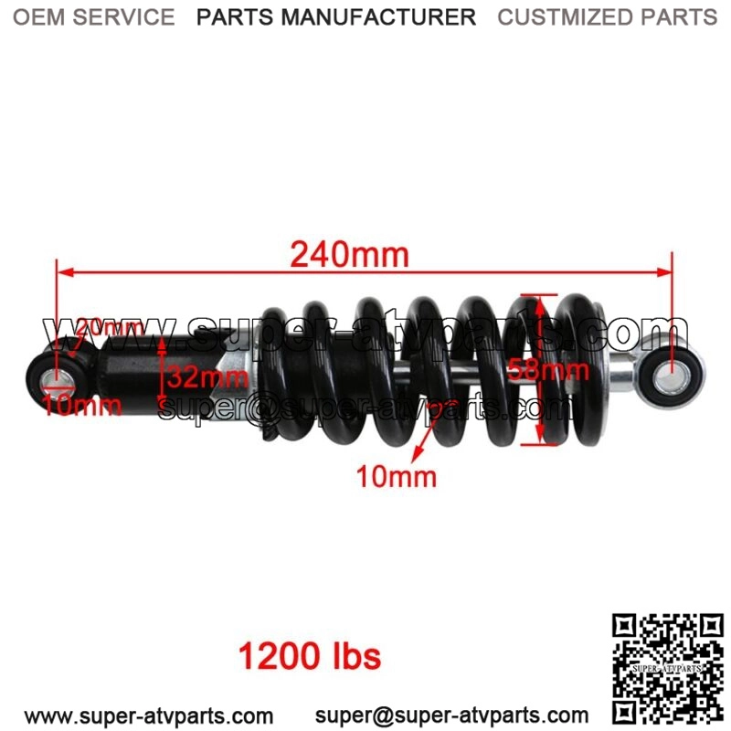 240mm 9.5" Rear Shock Absorber Fo Motorcycle Dirt Pit Bike Trail ATV Quad 1200lb - Image 2