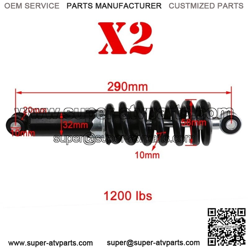 2X 290mm 11.5" Rear Shock Absorber 70cc 90cc 110cc 125cc 150cc Dirt Pit Bike ATV
