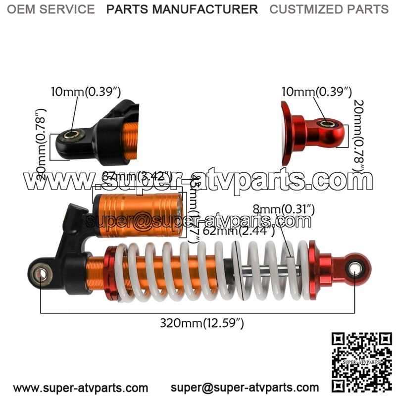 2x 320mm 12.5" Front Shock Absorber for ATV QUAD Go Kart Dirt Pit Bike 800lbs - Image 3