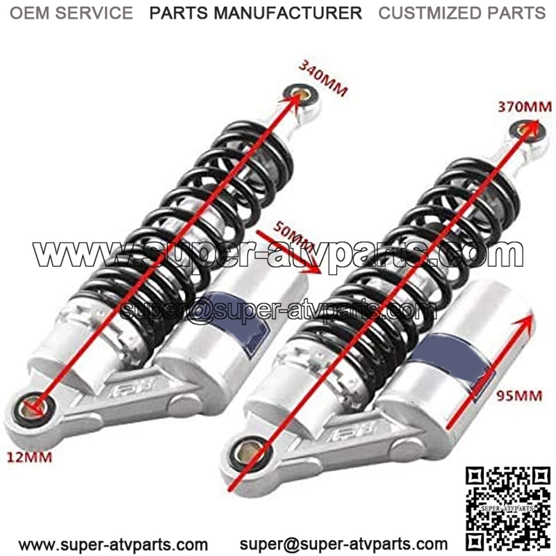 2pcs Adjustable 340mm Motorbike Air Shock Absorbers Universal Fit for Honda Suzuki Yamaha Kawasaki ATV Go Kart Quad Dirt Sport Bikes (SilverBlack, 340MM) - Image 4