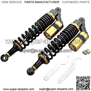 Geminimarts 2 Pcs 340mm Motorcycle Adjustable Air Shock Absorber For Honda Suzuki Kawasaki Yamaha Dirt Bike Go Kart ATV Dual Sport Street Bike, Black & Gold
