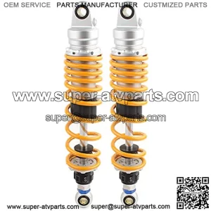 Pair 360MM Motorcycle Rear Shocks Absorbers Universal Fits for Honda Yamaha Suzuki Kawasaki Scooter ATV UTV Dirt Street Bike, Round End & Yellow