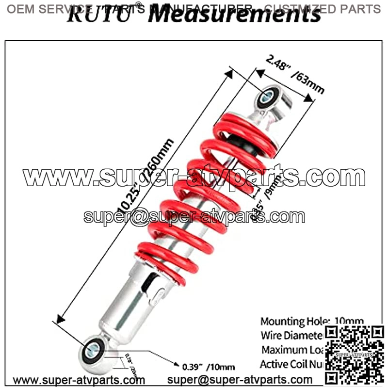 10.25" 260mm Rear Shock, Mono Shock, Universal Pit Bike Shock Replacement for SDG SSR Pitster Lifan 110cc 125cc 140cc 200cc 250cc Pit Dirt Bike 400LBS - Red - Image 2