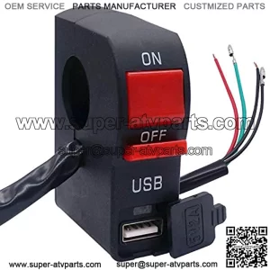 12V Motorcycle Handlebar Push Switch with USB LED Light ON/Off Light Control Switch 7/8" 22mm for Motorcycle Scooter Pit Dirt Bike K-F006