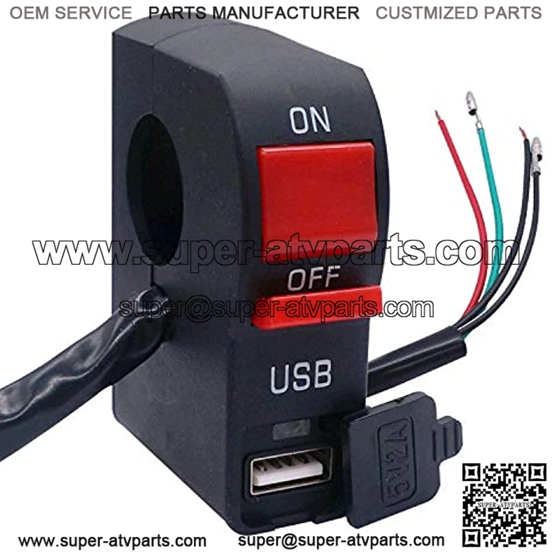 12V Motorcycle Handlebar Push Switch with USB LED Light ON/Off Light Control Switch 7/8" 22mm for Motorcycle Scooter Pit Dirt Bike K-F006