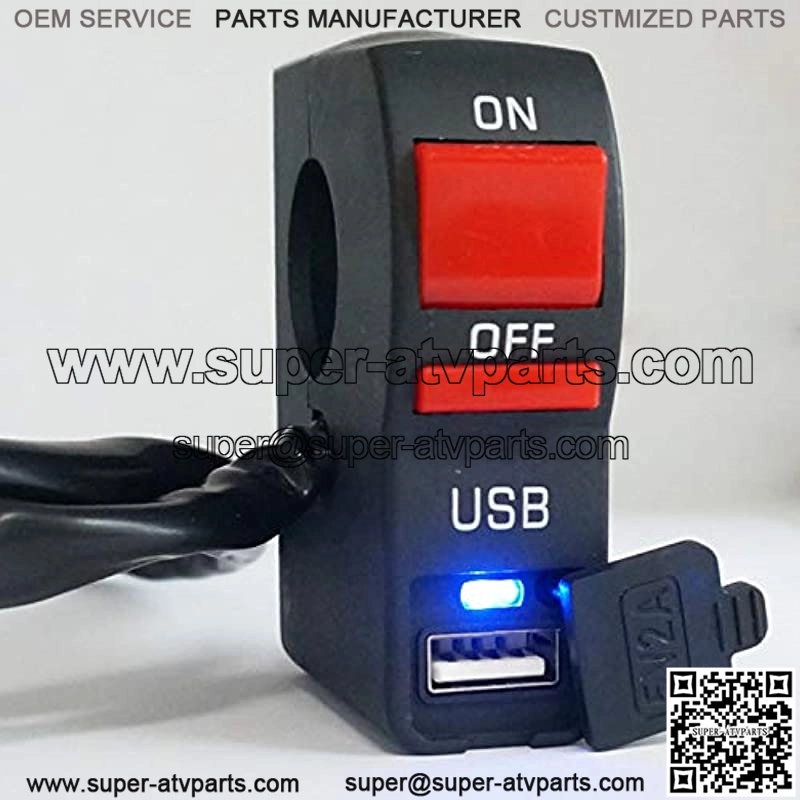 12V Motorcycle Handlebar Push Switch with USB LED Light ON/Off Light Control Switch 7/8" 22mm for Motorcycle Scooter Pit Dirt Bike K-F006 - Image 2