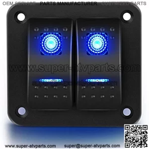 90106B 2 Gang Rocker Switch Panel 5 Pin On Off Pre-Wired Rocker Switch Aluminum Panel Waterproof Switche Panel for 12V/24V Automotive Cars Marine Boats ATVs Trailers