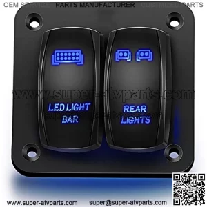 90104B 2Gang Aluminum Laser Rear LED Light Bar Rocker 12/24V 5Pin ON/Off Pre-Wired Toggle Switch Panel for Marine Boat Car ATV UTV