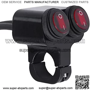 Waterproof Motorcycle ATV 7/8?? Light Bar Switch??Handlebar Double Control Kill Button Switch??Headlight Spotlights Hazard Brake Fog Light ON Off Switches 12v 16A (Red)
