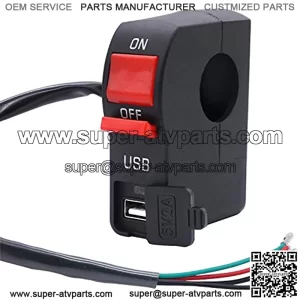 12v 7/8?? Universal Motorcycle Handlebar On Off Push Button Switch,with 12V5A USB Car Charger Headlight Control Switch for Motorcycle, ATV, Scooter or Snowmobile F006