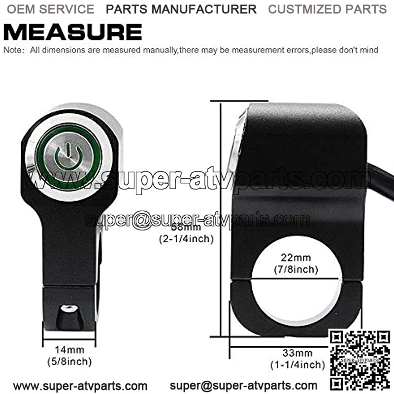 12v 10A Motorcycle ATV 7/8inch 22mm Handlebar Push Button Switch Headlight Hazard Brake Fog Light ON Off Switches-Green LED - Image 3