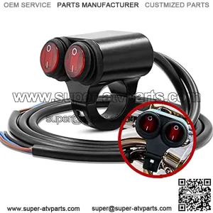 Double Control 7/8" Motorcycle Handlebar Switch Button Headlight Hazard Brake Fog Light ON Off Switches with Red Indicator Light