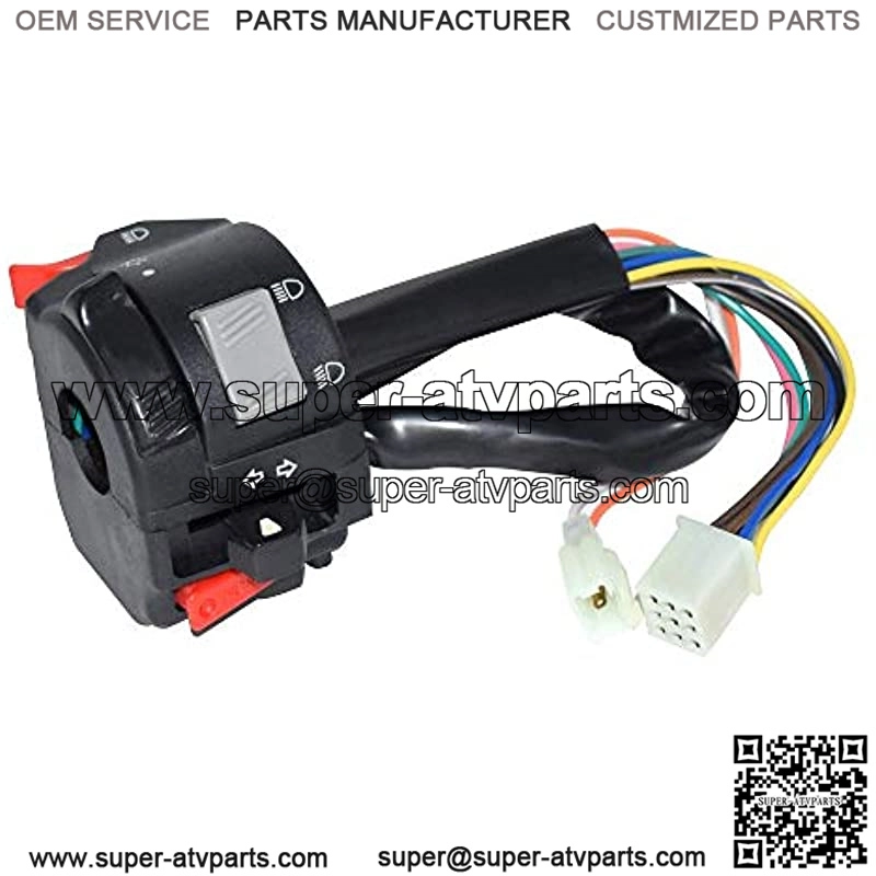 22mm Durable Motorcycle ATV Handlebar Control Switches Headlight Fog Lamp Light Turn Signal Horn Switch Button with 11 Wiring Harness (Color : Black)