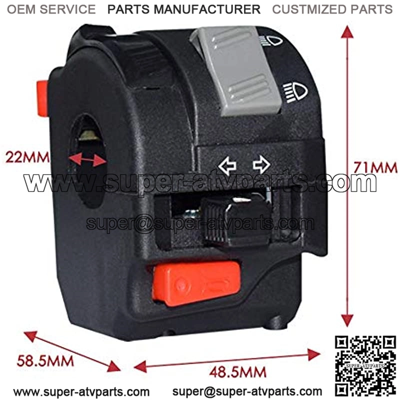 22mm Motorcycle ATV Handlebar Control Switches Headlight Fog Lamp Weak Turn Sign Horn Switch Button With 11 Wiring Harness (Color : Black) - Image 2