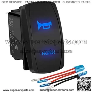 UTV RZR Horn Button Rocker Switch Blue LED 12 Volt John Deere Polaris Ranger Auto Train ATV Boat Marine Toggle Switch Momentary Waterproof 12V