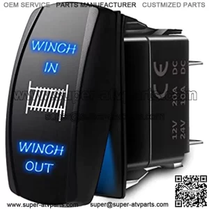 LS09901 7 Pin Momentary Laser Rocker Switch Winch in/Out, 20 Amp/12V, Black