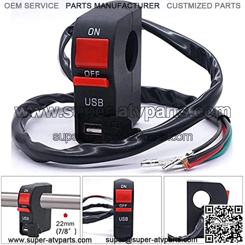 12v 7/8??Motorcycle Handlebar On Off Push Button Switch,with 12V5A USB Car Charger Headlight Control Switch - Image 3