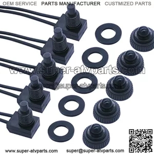 5pcs 12V Waterproof Push Button Switch Wired SPST On-Off Switches Black, Use for RV Motorcycle/Car MXU-kp-107