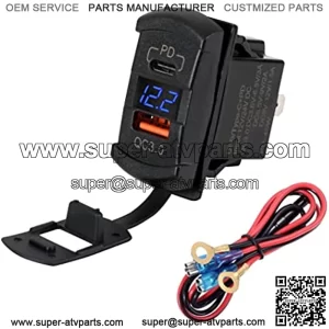 Switchtec QC 3.0 USB & Type C Rocker Switch Style Charger Blue Voltmeter for Boats, Polaris, RZR 1000, Ranger, Mobile Home, RV, Can Am Spyders, Can Am Maverick, Can AM SxS, Golf Cart, UTV