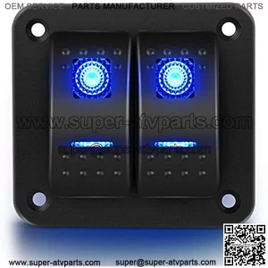 90106B 2 Gang Rocker Switch Panel 5 Pin On Off Pre-Wired Rocker Switch Aluminum Panel Waterproof Switche Panel for 12V/24V Automotive Cars Marine Boats ATVs Trailers , Blue