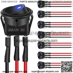 8PCS 12V 20A Round Blue Toggle LED Rocker Switch On-Off Control SPST 3Pins for 12V Car Truck Boat Marine Off-Road Vehicle with 24PCS Wires