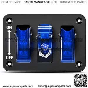 3 Gang Toggle Switch 12V Rocker Switch Panel with LED Light ??Flip Cover Heavy-Duty ON/Off Switch Plate 3 Pin SPST Rocker Switch for Cars, Trucks, Boats, ATVs, Race Cars, Golf carts (Blue)