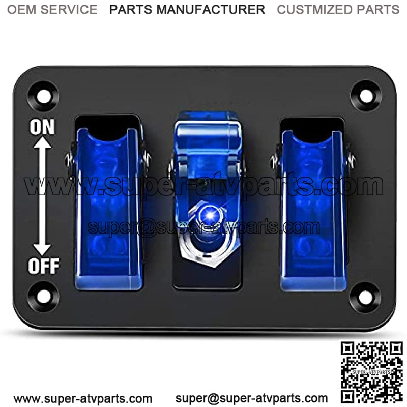 3 Gang Toggle Switch 12V Rocker Switch Panel with LED Light ??Flip Cover Heavy-Duty ON/Off Switch Plate 3 Pin SPST Rocker Switch for Cars, Trucks, Boats, ATVs, Race Cars, Golf carts (Blue)