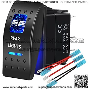 Rear Lights Rocker Switch Toggle Waterproof 12V 24V, 5Pin SPST ON-Off Toggle Switch Blue LED Light, with Jumper Wires Set for Car Truck Marine Boat Trailer 4x4 Caravan RV SUV ATV UTV