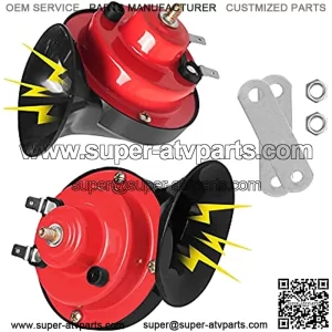 300DB Train Horn for Trucks Boat Car Air Electric, 2pcs Super Loud Snail Single Horn, Double Horns Raging Sound for Trucks, Cars, Motorcycles, Bikes, Boats with 12v Power Supply (Red)