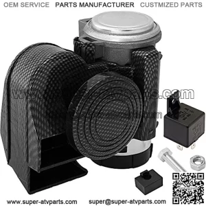 Horns Loud Powerful Dual-Tone Compact Electric Air Horn for Motorcycles/Cars/Boats/ATV Carbon Fiber Black 12V VXH1608CB