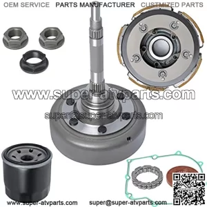 Wet Clutch Shoe Kit, Drum, One Way Bearing, Filter, Nuts Fits Compatible with Qlink, FrontRunner, UTV 500 700, HS700, MSU500 Massimo Alligator Menards Yardsport, ATV UTV Clutch Rebuild Kit
