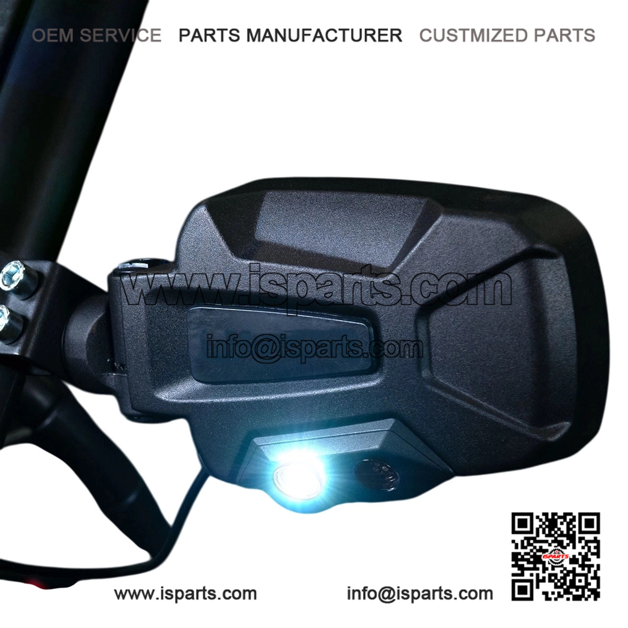 Side View Mirror with Dual-Mode LEDs for 1.75-Inch Round Tube